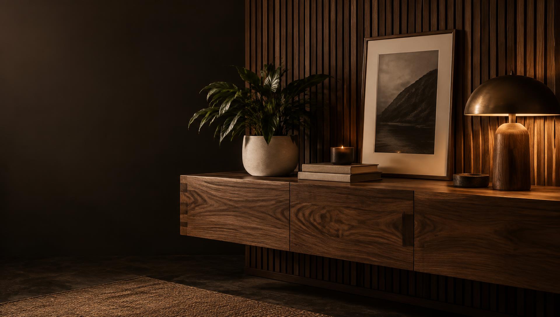 Ambiente decorado con muebles y objetos de madera